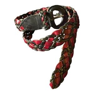𝅺TURKISH Collection leather braided belt, navy green burgundy. Vintage Y2K